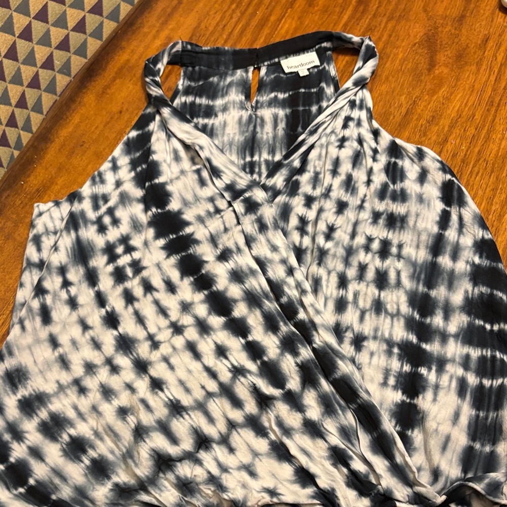 Heartloom Black and White Tie-Dye Surplice Tank Top